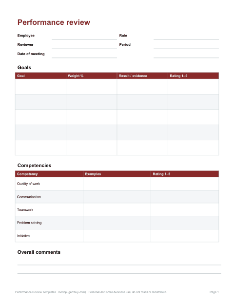 Preview of the first page of Manager review form (DOCX/PDF)
