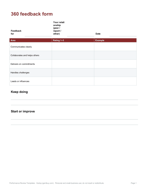 Preview of the first page of 360 feedback (DOCX/PDF)