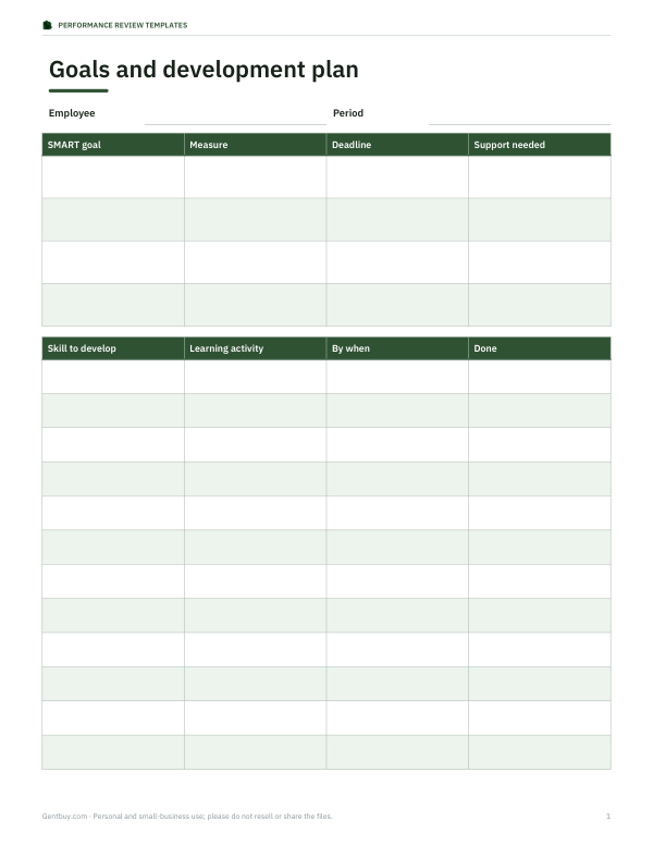 Preview of Printable Development Plan Sheet