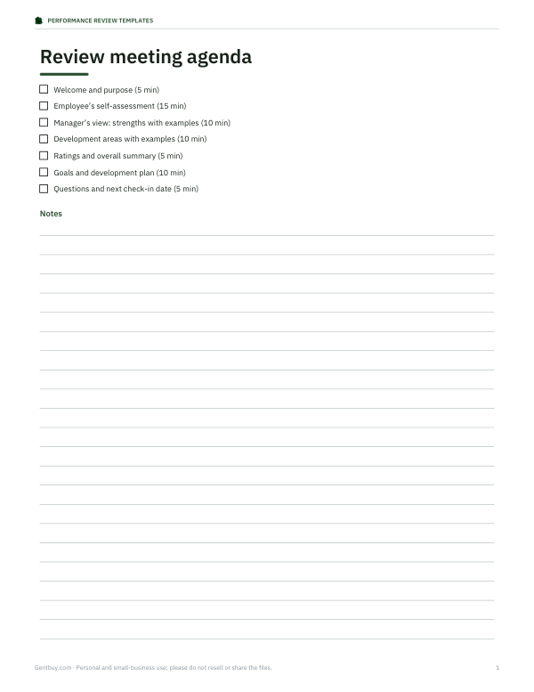 Preview of Printable Review Meeting Agenda