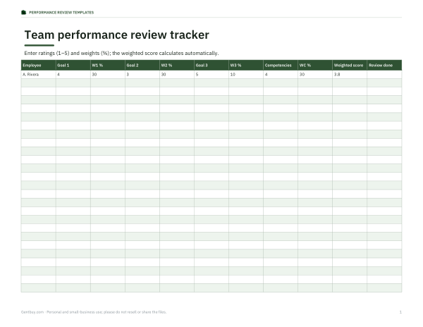 Preview of Printable Team Performance Review Tracker